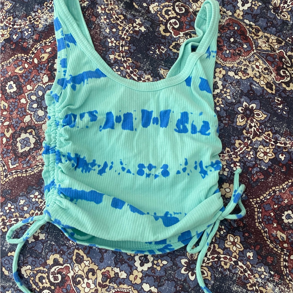 Blue Tie Dye side tie crop tank